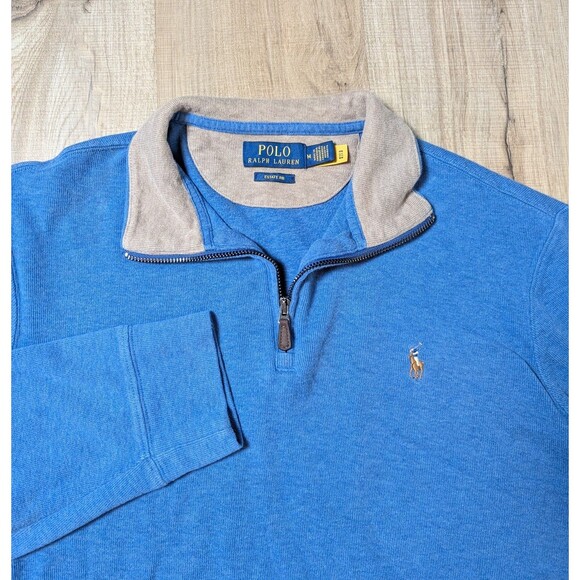 Polo Ralph Lauren Size M Estate Rib Sweater Blue 1/4 Zip Pullover Pony *READ - Picture 1 of 12